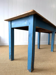 Wonderful Antique Narrow Console Table with Blue Painted Base