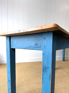 Wonderful Antique Narrow Console Table with Blue Painted Base