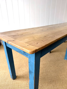 Wonderful Antique Narrow Console Table with Blue Painted Base