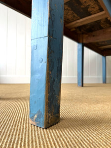 Wonderful Antique Narrow Console Table with Blue Painted Base