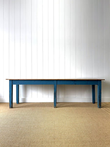 Wonderful Antique Narrow Console Table with Blue Painted Base