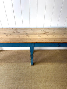 Wonderful Antique Narrow Console Table with Blue Painted Base
