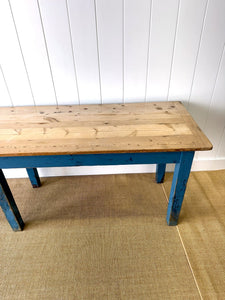 Wonderful Antique Narrow Console Table with Blue Painted Base