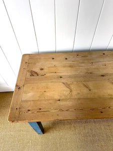 Wonderful Antique Narrow Console Table with Blue Painted Base