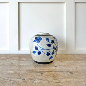 Chinese Ginger Jar Blue White Porcelain Koi & Florals