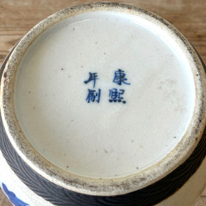 Chinese Ginger Jar Blue White Porcelain Koi & Florals