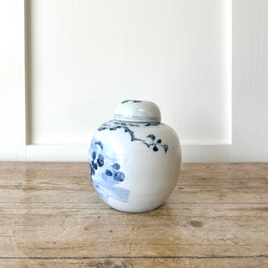 Chinese Ginger Jar & Cover Blue White Porcelain Bird CHINA Marks Qing 19th C.