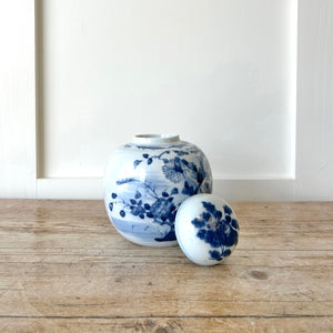 Chinese Ginger Jar & Cover Blue White Porcelain Bird CHINA Marks Qing 19th C.