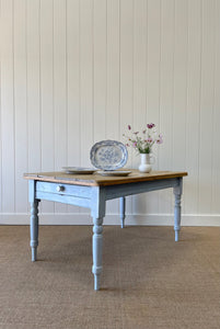 An English Robins Egg Blue Pine Almost Dining Table c1890