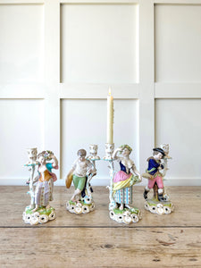 Set of 4 Porcelain Derby Royal Crown Figurine Candlestick Holders for Easter!