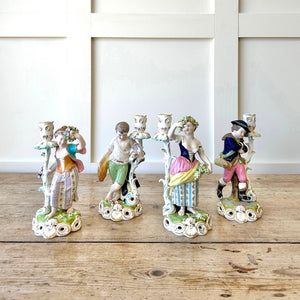 Set of 4 Porcelain Derby Royal Crown Figurine Candlestick Holders for Easter!