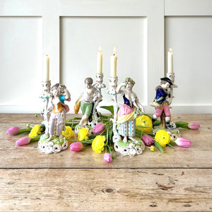 Set of 4 Porcelain Derby Royal Crown Figurine Candlestick Holders for Easter!