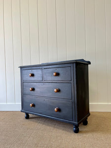 A Low English Ebonized Black Chest of Drawers Dresser with Contrasting Knobs c1890