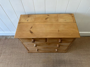 An Antique English Pine Chest of Drawers Dresser with Wooden Knobs c1890