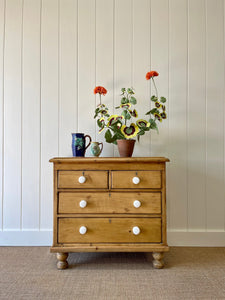 An Antique English Pine Chest of Drawers Dresser with Porcelain Knobs c1890