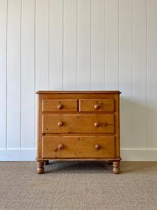 An Antique English Pine Chest of Drawers Dresser with Wooden Knobs c1890