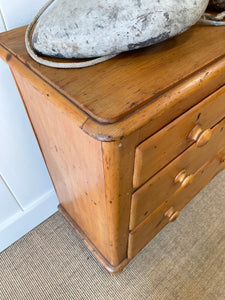 An Antique English Pine Chest of Drawers Dresser with Wooden Knobs c1890