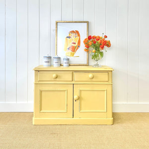 An English Country Pine Butter Yellow Cabinet Cupboard