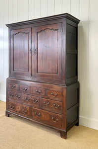 A Stately English 18th Century Oak Tack Cupboard