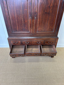 A Stately English 18th Century Oak Tack Cupboard