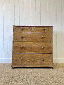 A Large and Primitive English Pine Chest of Drawers Dresser with Wooden Knobs c1850