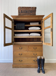 An English Country Linen Press or Housekeepers Cupboard Cabinet c1890