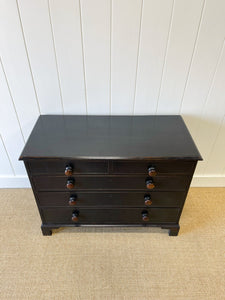An Antique English Ebonized Black Chest of Drawers Dresser c1890