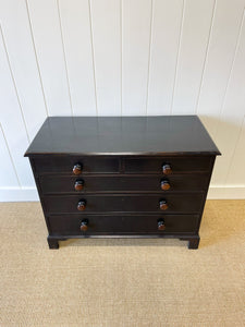 An Antique English Ebonized Black Chest of Drawers Dresser c1890
