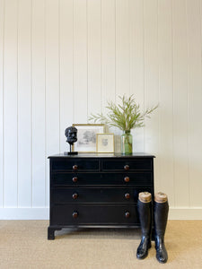 An Antique English Ebonized Black Chest of Drawers Dresser c1890