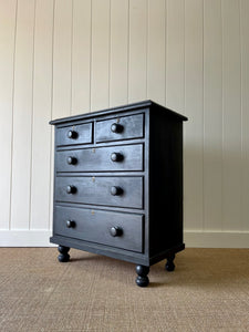 A Large English Ebonized Black Chest of Drawers Dresser on Tulip Feet c1890