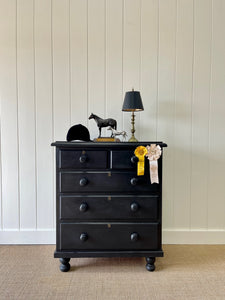 A Large English Ebonized Black Chest of Drawers Dresser on Tulip Feet c1890