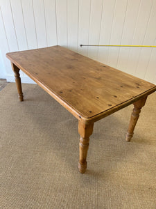 Vintage English Country Pine Waxed 6ft Dining Harvest Table