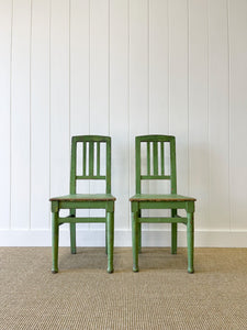 A Pair of Green Painted Scandinavian Pine 19th Century Hall Chairs