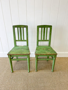A Pair of Green Painted Scandinavian Pine 19th Century Hall Chairs