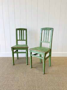 A Pair of Green Painted Scandinavian Pine 19th Century Hall Chairs