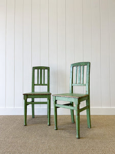 A Pair of Green Painted Scandinavian Pine 19th Century Hall Chairs