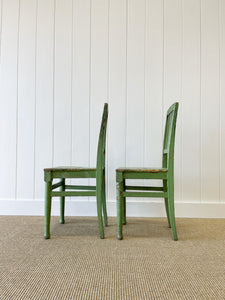 A Pair of Green Painted Scandinavian Pine 19th Century Hall Chairs