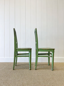 A Pair of Green Painted Scandinavian Pine 19th Century Hall Chairs