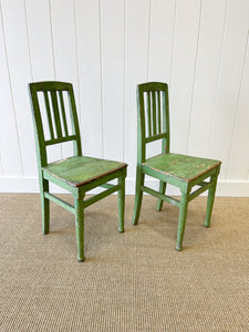 A Pair of Green Painted Scandinavian Pine 19th Century Hall Chairs
