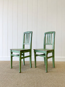A Pair of Green Painted Scandinavian Pine 19th Century Hall Chairs