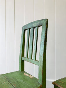 A Pair of Green Painted Scandinavian Pine 19th Century Hall Chairs