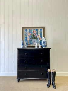 A Large English Ebonized Pine Black Chest of Drawers Dresser c1890