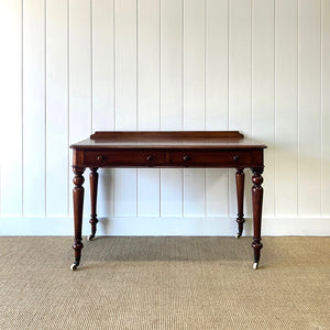 Antique English Country Mahogany Library Table Desk on Castors c1890