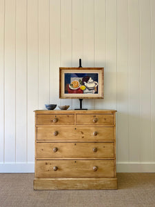 An Antique English Pine Chest of Drawers Dresser with Wooden Knobs c1880