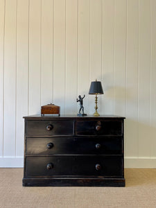 A Low English Ebonized Black Chest of Drawers Dresser c1890