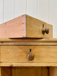 An Antique English Pine Pedestal Desk or Sideboard c1890 with Wooden Knobs