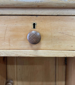 An Antique English Pine Pedestal Desk or Sideboard c1890 with Wooden Knobs
