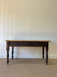 An English Pine Console or Work Table with Scalloped Apron c1870 and Old Paint
