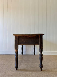 An English Pine Console or Work Table with Scalloped Apron c1870 and Old Paint