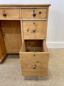 An Antique English Pine Pedestal Desk or Sideboard c1890 with Wooden Knobs